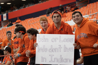 The student section brings life to The Loud House with their signs and passionate energy. One student held a sign that read “Win or Lose, We don’t live in Indiana,” a drag directed at Notre Dame. 