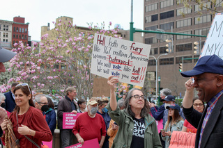 Hundreds of Syracuse locals gather in Clinton Square to protest the reported overturn of Roe v. Wade in May. The court case, which was officially overturned on June 24, sparked protests across the country. 