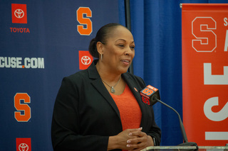 Former Syracuse women’s basketball player Felisha Legette-Jack accepts the position of women’s basketball head coach in March. Legette-Jack became the first woman in Syracuse University’s history to have her jersey retired and hung in the Dome in November 2021. 
